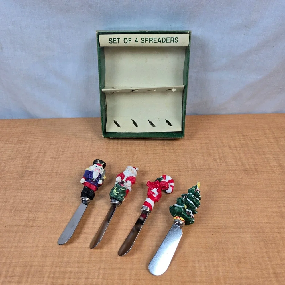 Boston Warehouse Christmas Set of 4 Spreaders Santa Toy Soldier Candy Cane 1996